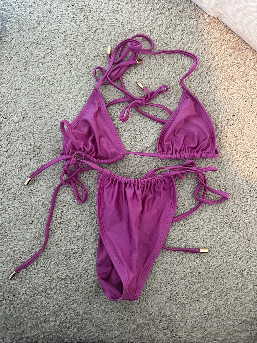 Hello Molly Fuchsia String Triangle Bikini - Picture 4 of 5